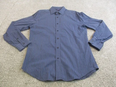 Camisa de vestir Gap para hombre mediana azul negra a rayas con botones manga larga algodón Foto 1 de 4