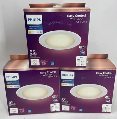 3 Philips WiZ Smart Light Recessed Retrofit Downlight 5" / 6" Tunable White WiFi - Image 1 of 4