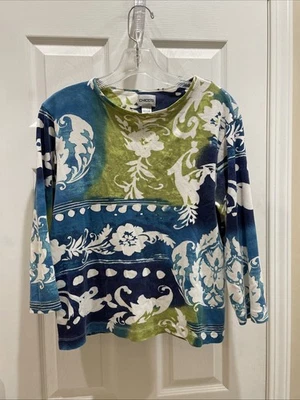 Chicos Gorgeous Shade Blue Green, Top Sz 2 3/4 Sleeve Pullover  Top - Image 1 of 3