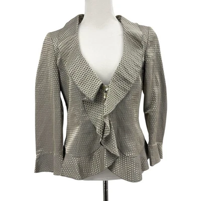 Vintage GIORGIO ARMANI Ruffle Polka Dot Art Print Fitted Flared Jacket 8 42 Y2K - Image 1 of 4