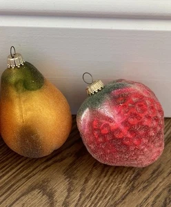 Krebs mundgeblasenes Glas Weihnachtsschmuck gezuckerte Birne Erdbeere Germany Set - Bild 1 von 3