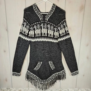 Alpaka Wolle Hoodie Pullover Medium Lama Fransen Pulli grau ultrasoft kuschelig Peru - Bild 1 von 16