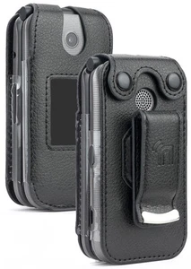 Noir Végétalien Cuir Étui Clip Ceinture pour Coolpad Belleza Flip Phone - Photo 1 sur 8