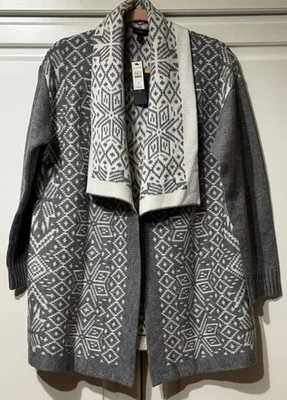 Suéter Cárdigan Abierto Vacaciones Tejido Isla Justa TALBOTS NUEVO CON ETIQUETAS $169.00 GRIS/MARFIL XL Foto 1 de 4