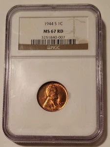NGC 1944 S Lincoln Wheat Cent Unc MS67 RED (B) - Picture 1 of 4