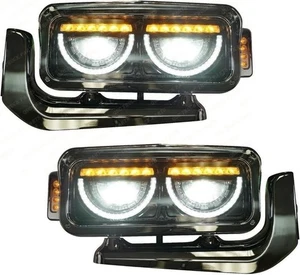 Full LED U-Type Halo Ring Headlights for Peterbilt 359 379 389 81-21 Black L+R - Picture 1 of 4