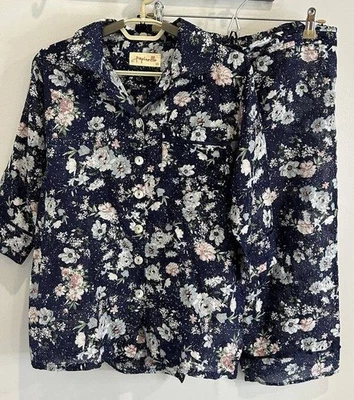 Papinelle шелк хлопковая смесь синий цветочный пижамы комплект укороченные брюки 3/4 рукав размер S - Изображение 1 из 4