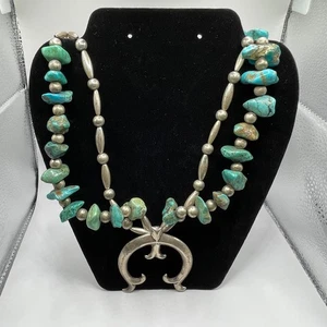GROSSE VINTAGE NAVAJO STERLINGSILBER & TÜRKIS KÜRBIS HALSKETTE 139 GRAMM 27 ZOLL - Bild 1 von 10