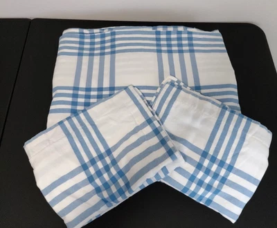 VTG Lands' End KING Duvet Set Flannel Blue White 100% Cotton Cozy Prairie Cabin - Image 1 of 4