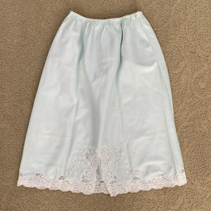 Vintage Sara Beth Women's Small Slip Skirt Baby Blue White Lace Embroidered - Picture 1 of 8