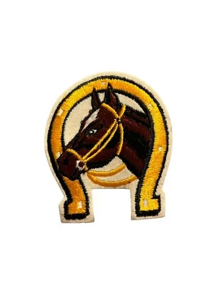 Vintage HORSE HEAD HORSE SHOE Patch 70s NOS From USA 3.5” By 3” - Image 1 of 2