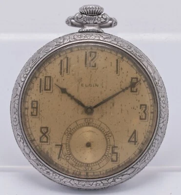 1927 - Elgin 12s Grade 303 7j Pendant Set Pocket Watch - Nickel Case - Parts - Image 1 of 4