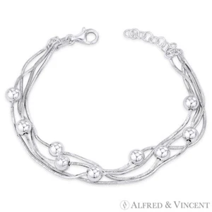 4-Strand 1mm 8-Side Snake 6mm Ball Bead Italy 925 Sterling Silver Chain Bracelet - Imagen 1 de 1