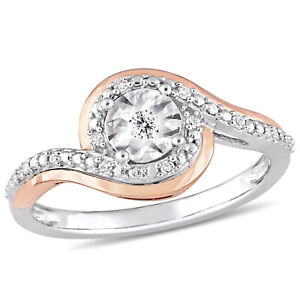 Amour 2-Tone 10k White and Rose Gold Diamond Crossover Bypass Engagement Ring