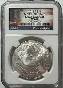 2015-P U.S. March of Dimes Silver $1 Dollar - Early Release - NGC MS69 - Picture 1 of 6