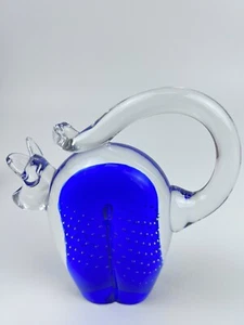 Cobalt Blue Crystal Glass Cat Figurine Standing 5” - Picture 1 of 6