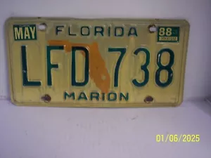 FLORIDA LICENSE PLATE ( LFD 738 ) MARION EXPIRED MAY-88 - Picture 1 of 3