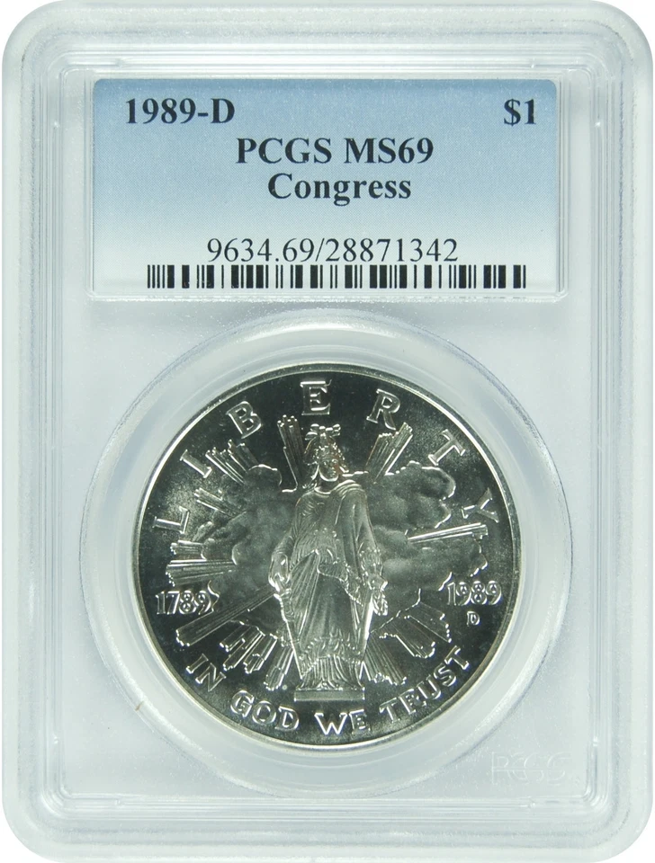1989-D PCGS MS69 Congress Dollar (Faded Label) - Image 1 of 1