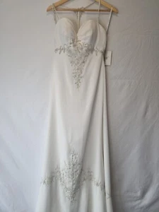iModa Ivory Pleated Beaded Sequin Flowy Sweetheart Backless Train Wedding Dress - Picture 1 of 22