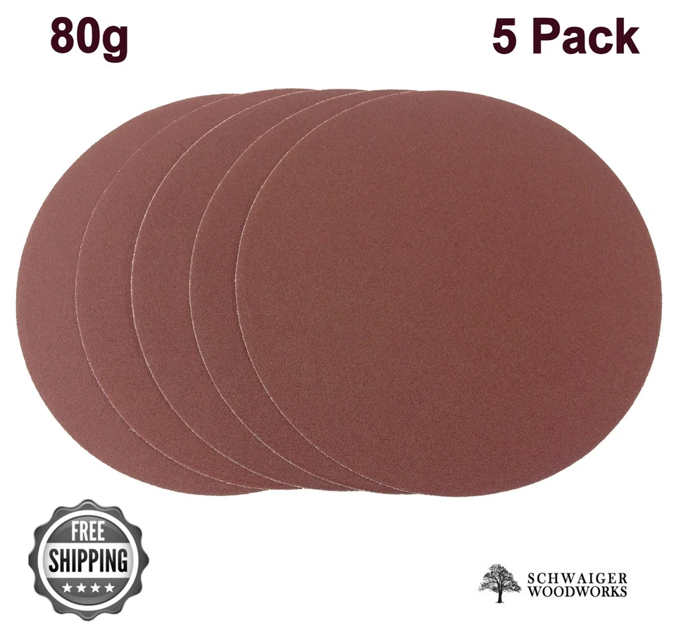 SWW 9" inch Sanding Disc, 80 grit, 5 Pack, Peel & Stick, AL Oxide for Disc Sanders