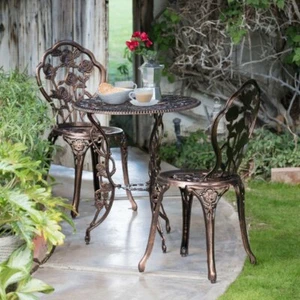3pc. Rose Patio Garden Bistro Rust Free Cast Aluminum Powder Coated Patio Deck - Picture 1 of 8