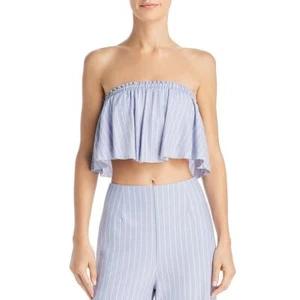 Sage Womens Wild One Blue Striped Strapless Bandeau Crop Top Shirt L BHFO 0052 - Picture 1 of 2