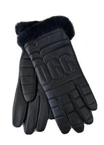 NWT UGG Leather Quilted Logo Tech Gloves | Size Medium | Black $145 - Picture 1 of 6