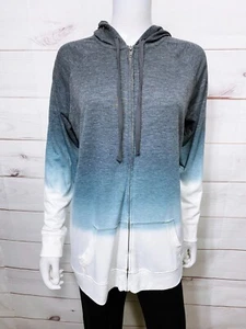 Torrid Womens Full Zip Hoodie Size 00 Ombre White Blue Gray Pockets Long Sleeve - Picture 1 of 7