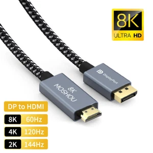 Moshou 8K DisplayPort to HDMI Cable UHD 8K@60Hz 4K@120Hz Ultra Speed 48Gbps HDR - Picture 1 of 13