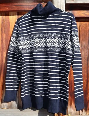 复古 LL Bean XL 女式毛衣蓝色北欧雪花棉质羊绒 — 第 1/3 张图片