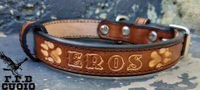 COLLARE CANE IN CUOIO ARTIGIANALE CON NOME E NUMER TUTTE LE MISURE RESISTENTE  - Immagine 1 di 2