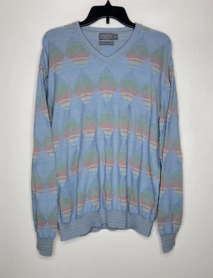 Suéter Para Hombre Pima CottonTalbots Grande Azul Patrón Argyle Cuello en V Foto 1 de 4