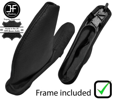 Negro Punto De Cuero Perforado Freno Mano + Marco Plástico Para MG Zt-t 99-05 - Imagen 1 de 2