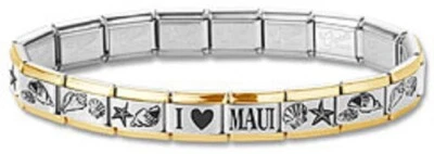 Italian Charm Bracelets Stainless Steel Gold Trim Link Sea Shell I Heart Maui - Image 1 of 2