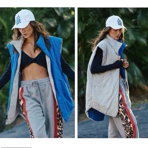 NWT Free People Movement Slalom Reversible Fleece Vest Stellar Cobalt Blue XS - Picture 1 of 16