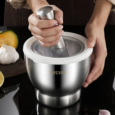 Mortar and Pestle Set 5 Inch Large Capacity Stainless Steel Heavy Polished, Enha - Image 1 of 4