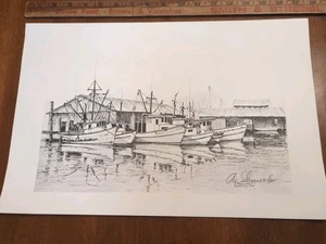 A.Shemroske Kemah Boardwalk Texas 1977 Signed Autograph Sketched Print 17.5x11.5 - Picture 1 of 18