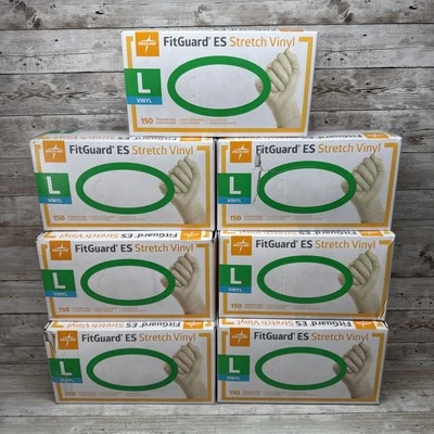 Guantes de examen de vinilo elástico MEDLINE FITGUARD ES *7 cajas* Tamaño: GRANDE, MANF: 12/20 Foto 1 de 4