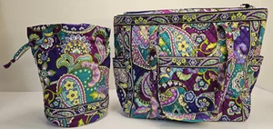 Borsa grande Vera Bradley + borsa a secchiello con coulisse viola, verde paisley - Foto 1 di 24