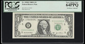 Fr. 1930-E 2003A $1 Federal Reserve Note Binary S/N - Picture 1 of 2