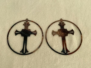 2 Decorative Lazart Robert Shields Metal Serenity Crosses In Circles Wall Art - Picture 1 of 6