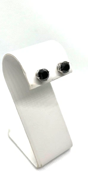NATURAL FANCY BLACK  DIAMOND 14K WHITE GOLD EARRINGS - Image 1 of 4