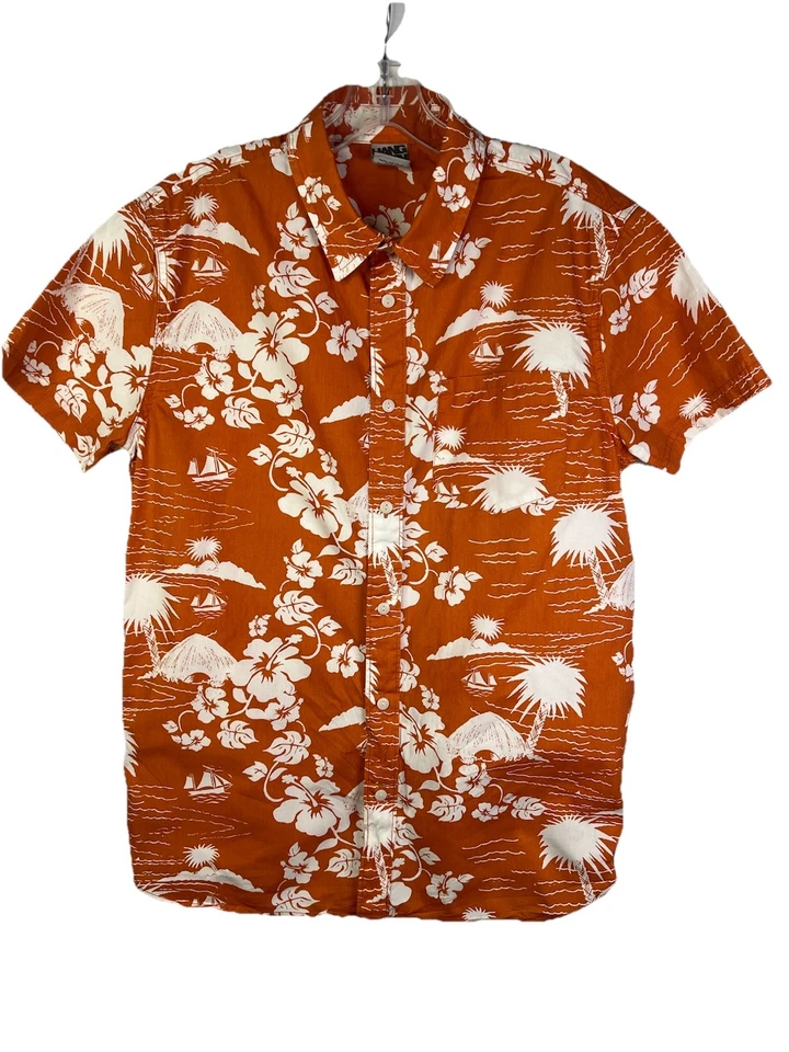 Camisa Hawaiana Hang Ten Para Hombre Talla Pequeña Naranja Blanca Bolsillo Luau Beach Resort Foto 1 de 4