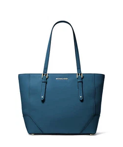 MICHAEL Michael Kors Aria Large Leather Tote Blue NEW! $228 - Picture 1 of 4