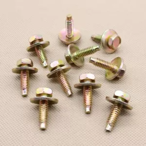 10 For Ford Metal Bolts 1/4-20 X 7/8 3/4" Washer O.D. 7/16 Hex Head With Dog Pt - Picture 1 of 6