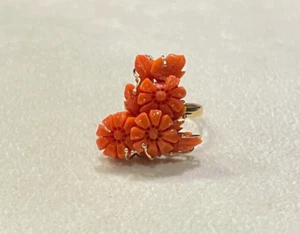 Genuine Natural Hawaiian Carved Flowers Pink Coral 14k Ring - Picture 1 of 9