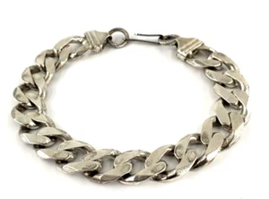 ITALY Sterling Silver Bracelet 8.5 Inch Flat Curb Cuban Link Chain Miami Biker - Picture 1 of 10