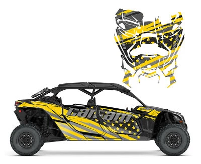 Can am Maverick X3 Max custom graphics decal kit Flag design 9056 Black Graphite - Image 1 of 4
