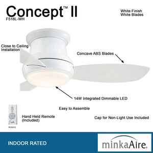 Minka Aire F518L-WH Concept II 44 in. LED Indoor White Flush Mount Ceiling Fan - Picture 1 of 6