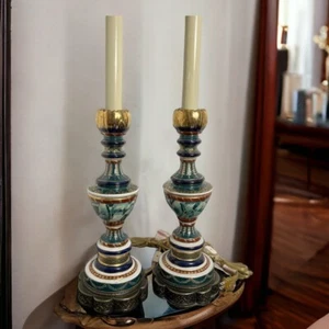 Rare United Wilson Porcelain Lamps Pair UW 1897 Metal Base 24” Working OOAK - Picture 1 of 20